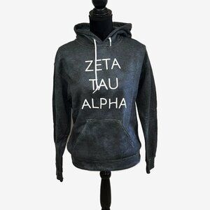 ZETA TAU ALPHA ZTA Sorority Hoodie Sweatshirt SMALL NWT GREY BLUE TIE DYE
